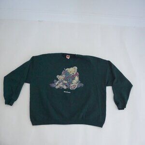 Vintage Hanes Forest Green Teddy Bear Christmas Holiday Graphic Sweatshirt XL